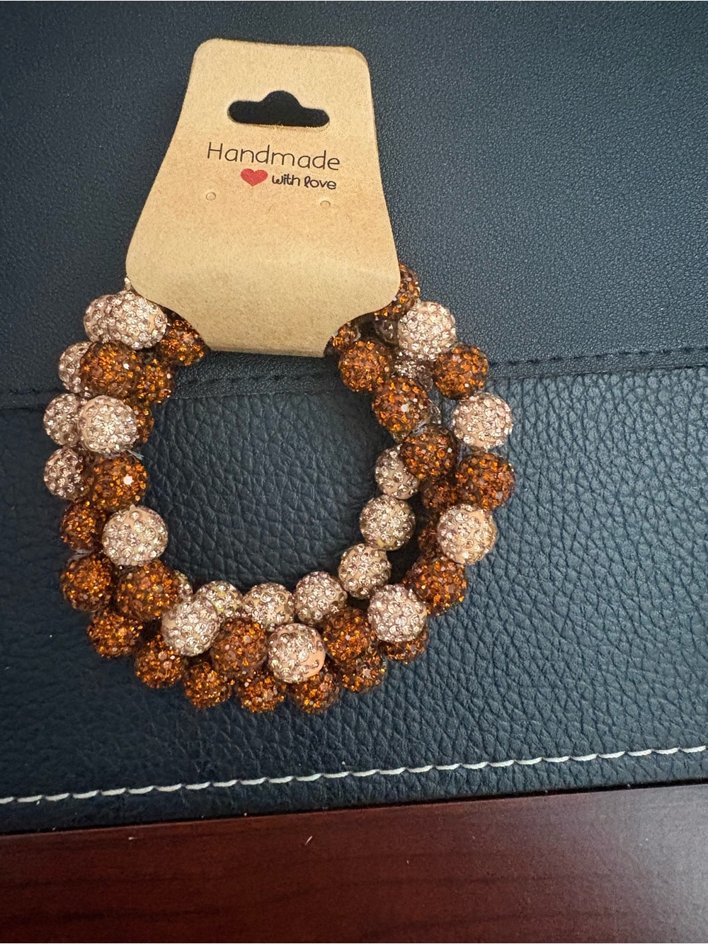 Sparkle Bead Stretch Bracelet - Rose Gold and Amber